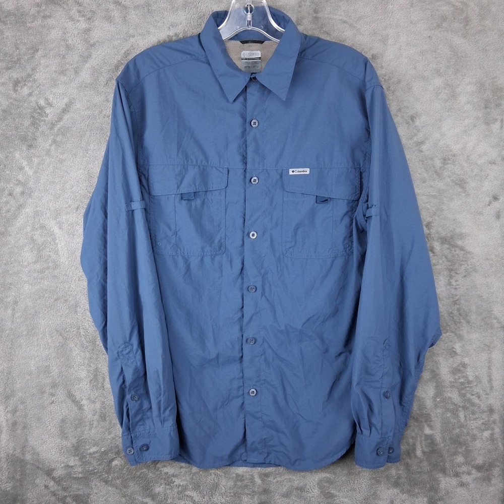Columbia Titanium Omni-Dry Shirt Mens Medium Blue Long Sleeve Hiking XM7843